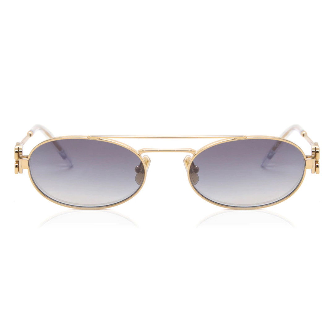 Miu Miu MU54ZS 5AK30C Women Oval Sunglasses Gold Metal Frame Brown Gradient Lens