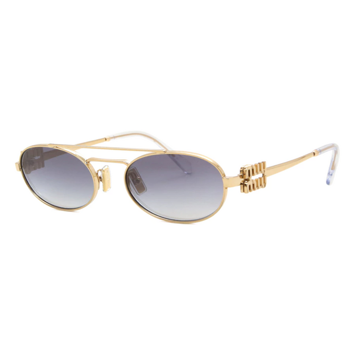 Miu Miu MU54ZS 5AK30C Women Oval Sunglasses Gold Metal Frame Brown Gradient Lens