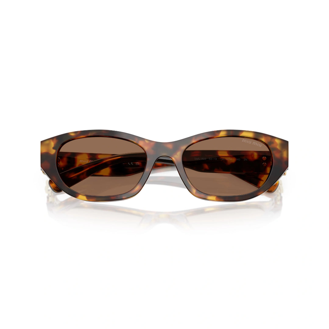 Miu Miu MUA03S 14L60M Women Irregular Sunglasses Honey Havana Acetate Frame Dark Brown Lens