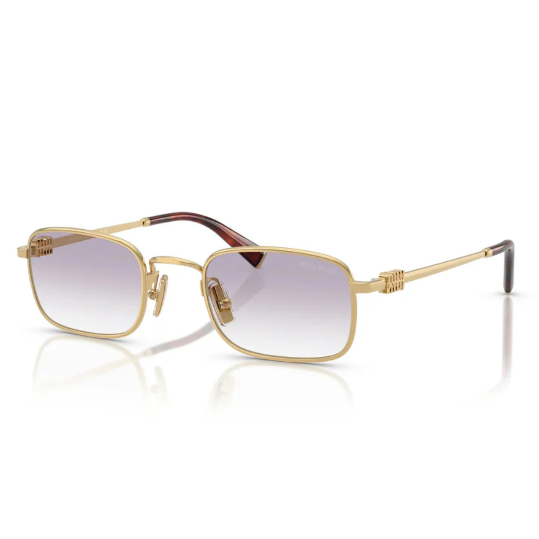 Miu Miu MUA53S 5AK04O Women Rectangle Sunglasses Gold Metal Frame Brown Gradient Lens