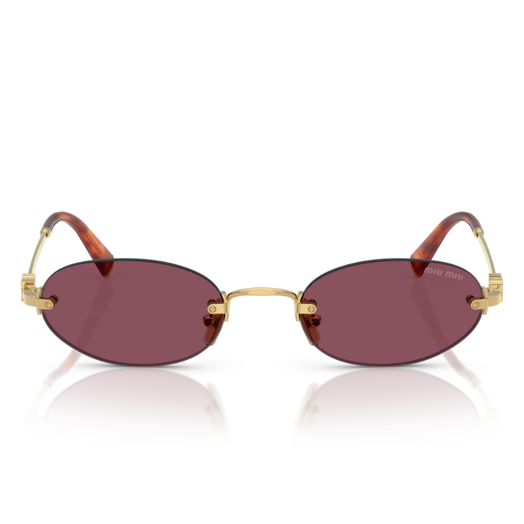 Miu Miu MUA54S 5AK20Y Oval Rimless Sunglasses Gold Frame Light Brown Lenses