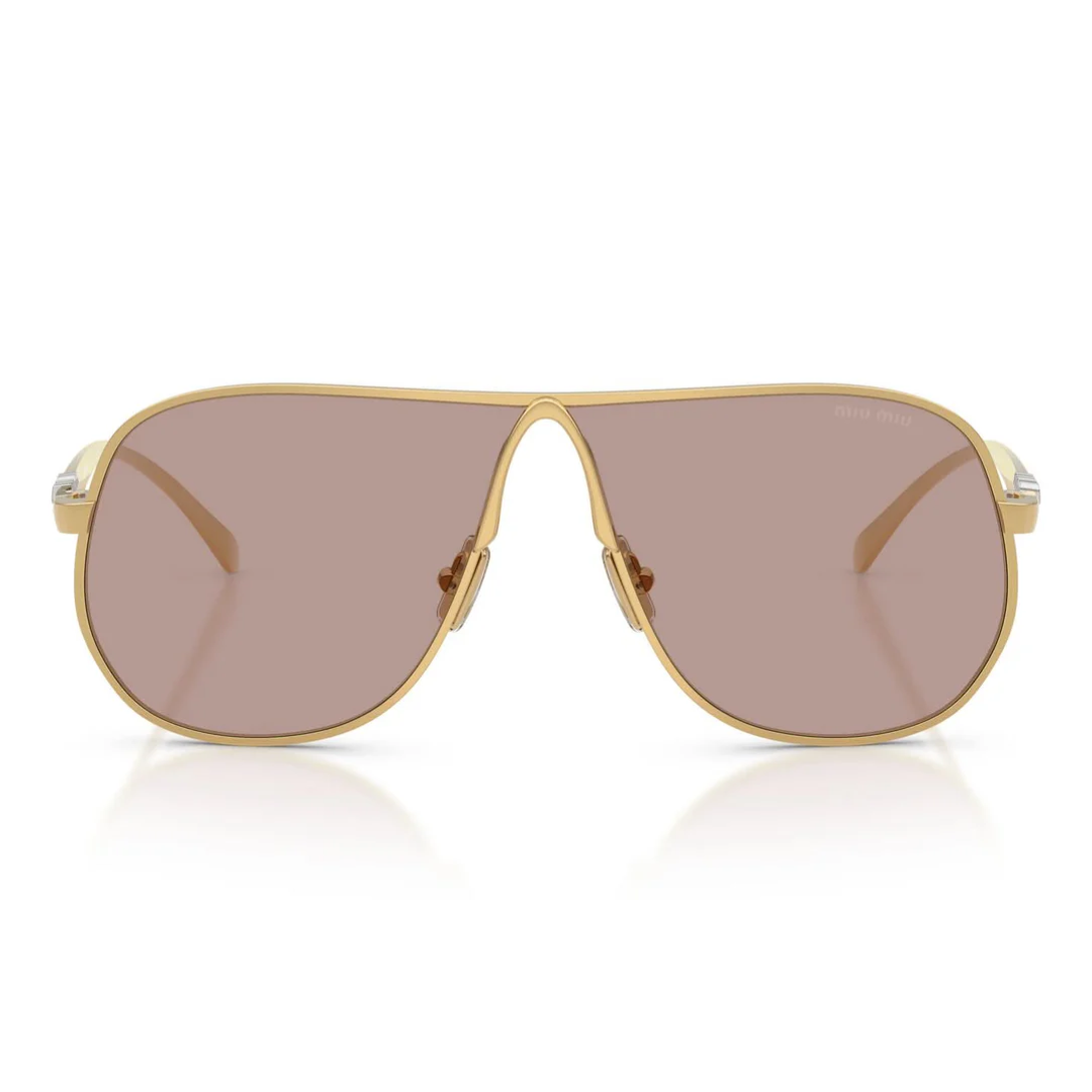Miu Miu MUA56S 5AK20I Aviator Sunglasses Gold Metal Frame Light Purple Brown Lenses