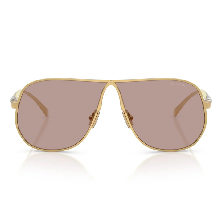 Miu Miu MUA56S 5AK20I Aviator Sunglasses Gold Metal Frame Light Purple Brown Lenses