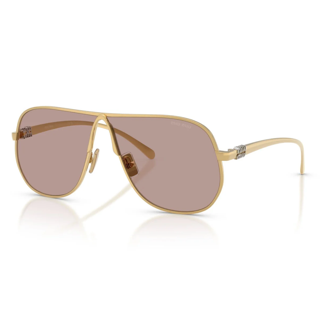 Miu Miu MUA56S 5AK20I Aviator Sunglasses Gold Metal Frame Light Purple Brown Lenses 2
