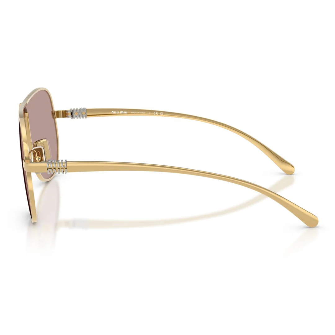Miu Miu MUA56S 5AK20I Aviator Sunglasses Gold Metal Frame Light Purple Brown Lenses 3