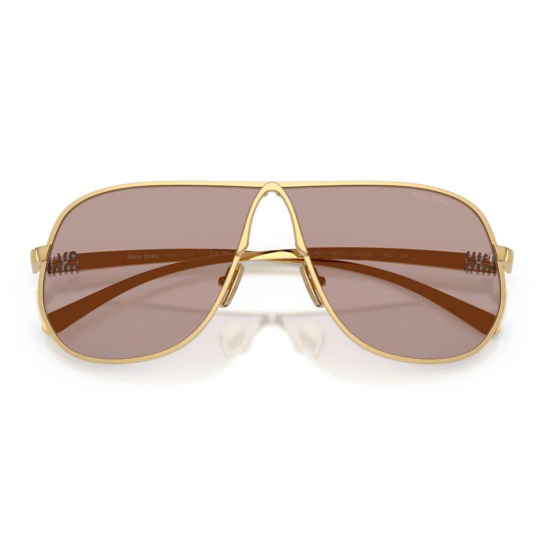 Miu Miu MUA56S 5AK20I Aviator Sunglasses Gold Metal Frame Light Purple Brown Lenses 5