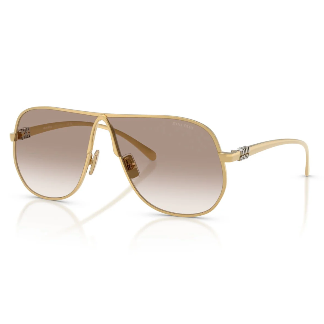Miu Miu MUA56S 5AK90L Aviator Sunglasses Gold Metal Frame Pink Lenses 2