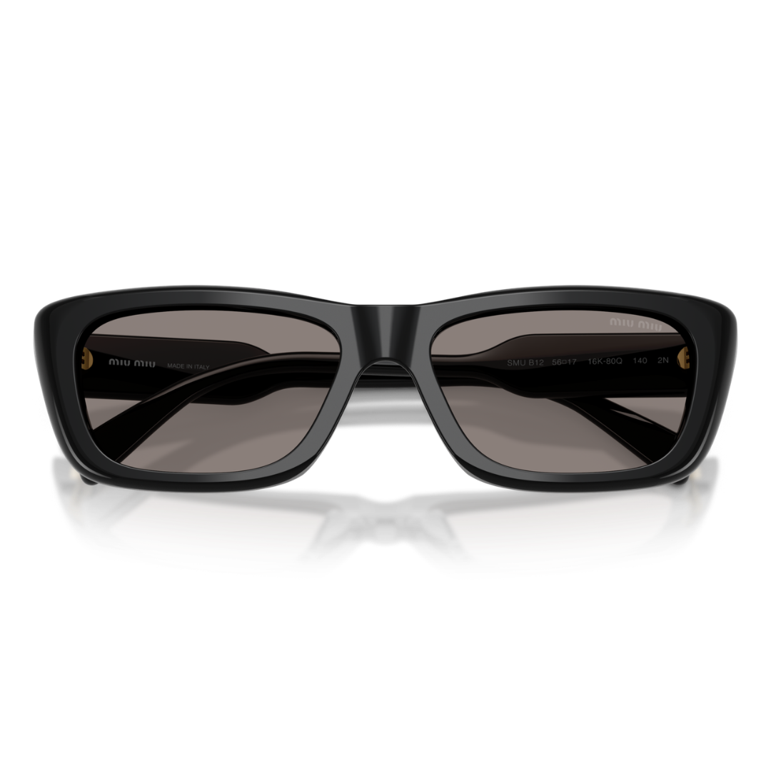 Miu Miu MUB12S 16K80Q Rectangle Sunglasses Black Frame Dark Grey Lenses