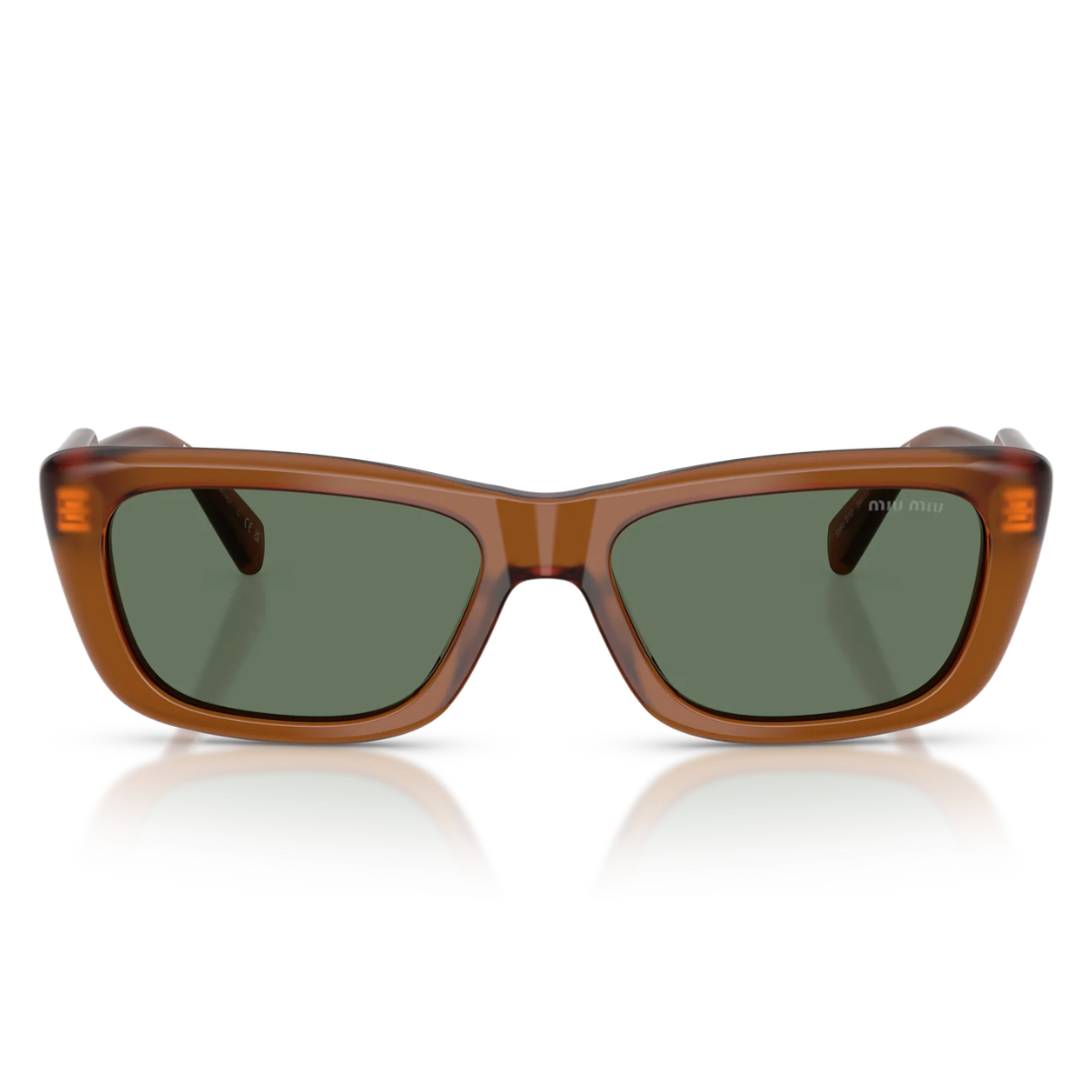 Miu Miu MUB12S 22I70L Rectangle Sunglasses Amber Frame Dark Green Lenses
