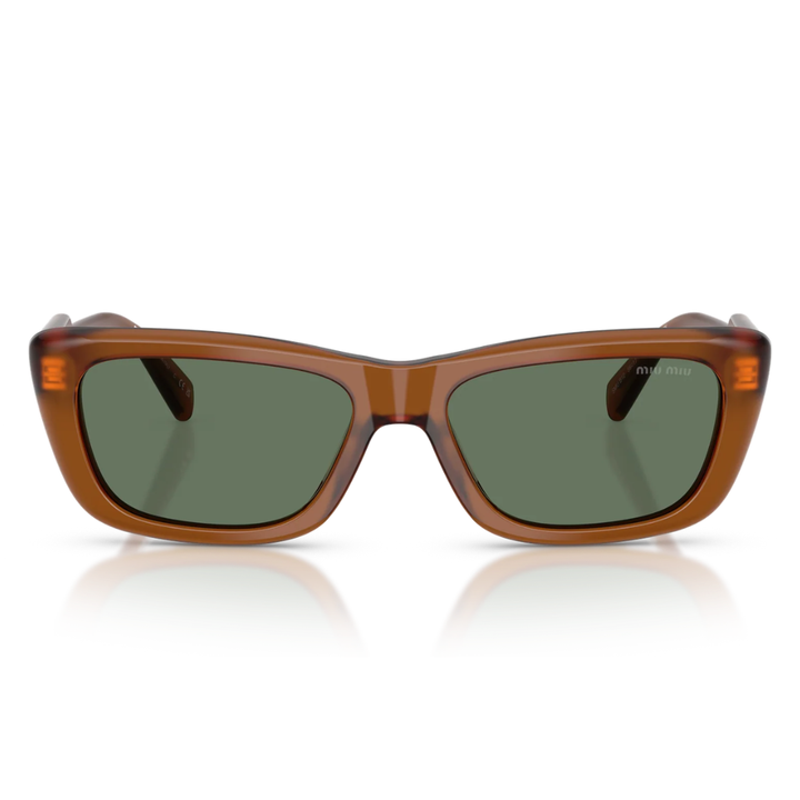 Miu Miu MUB12S 22I70L Rectangle Sunglasses Amber Frame Dark Green Lenses