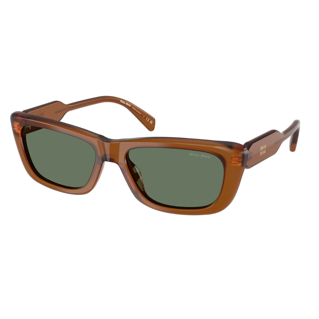 Miu Miu MUB12S 22I70L Rectangle Sunglasses Amber Frame Dark Green Lenses 2