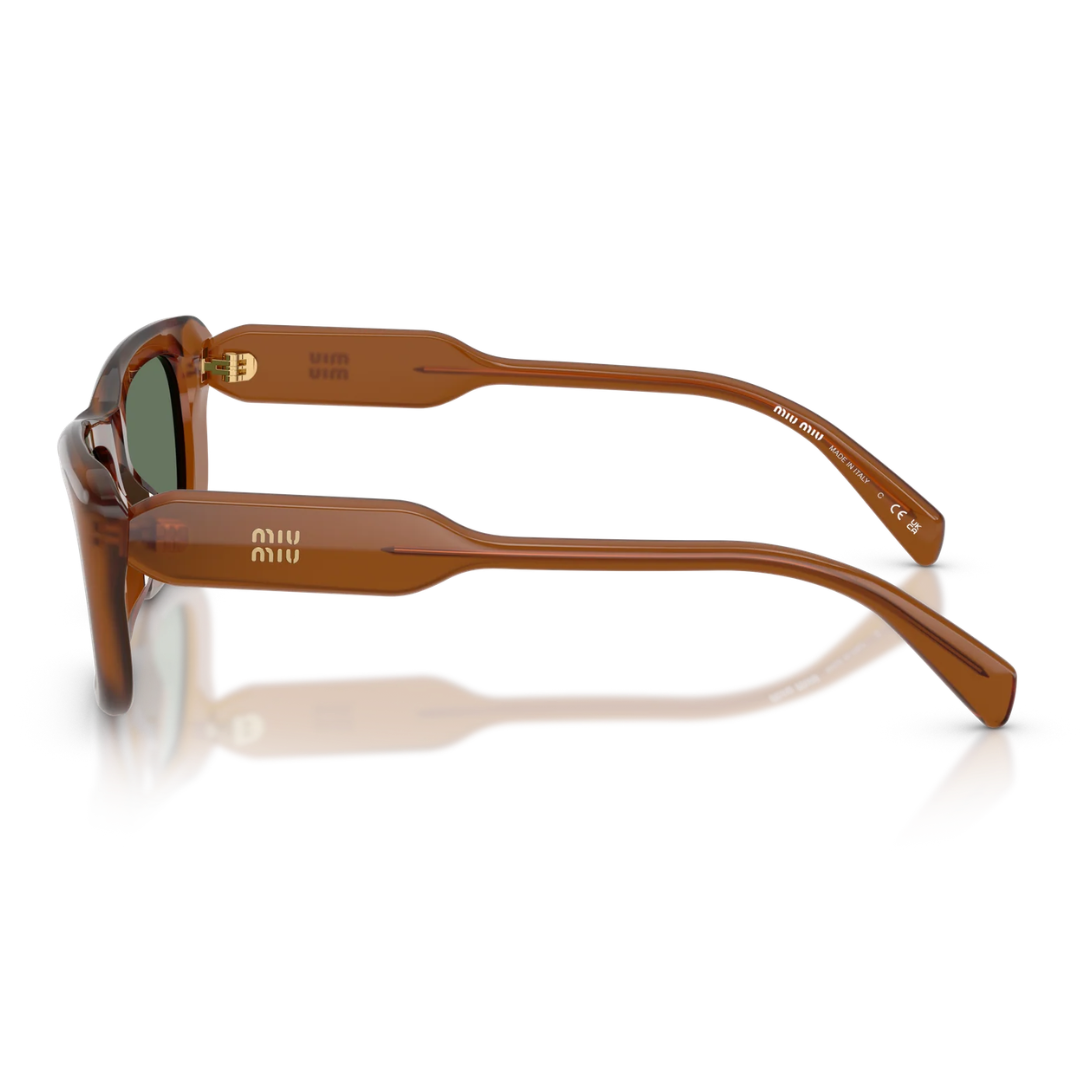 Miu Miu MUB12S 22I70L Rectangle Sunglasses Amber Frame Dark Green Lenses 3