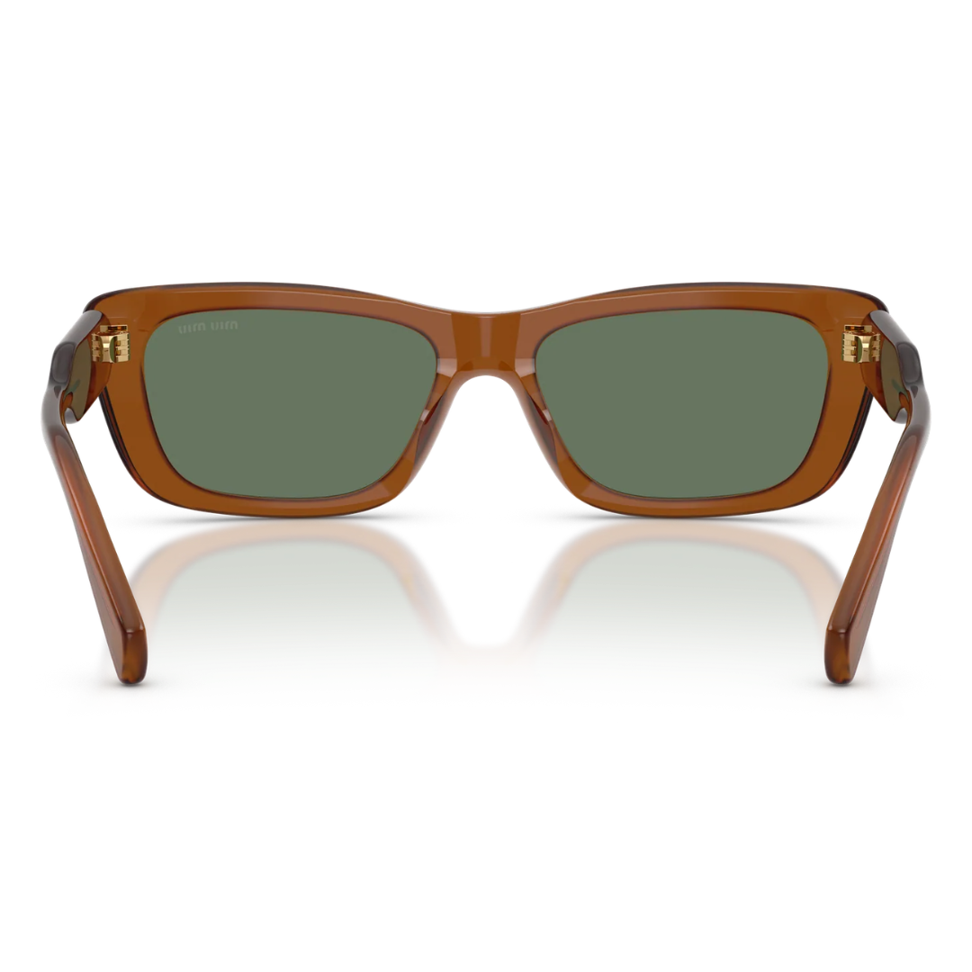 Miu Miu MUB12S 22I70L Rectangle Sunglasses Amber Frame Dark Green Lenses 4