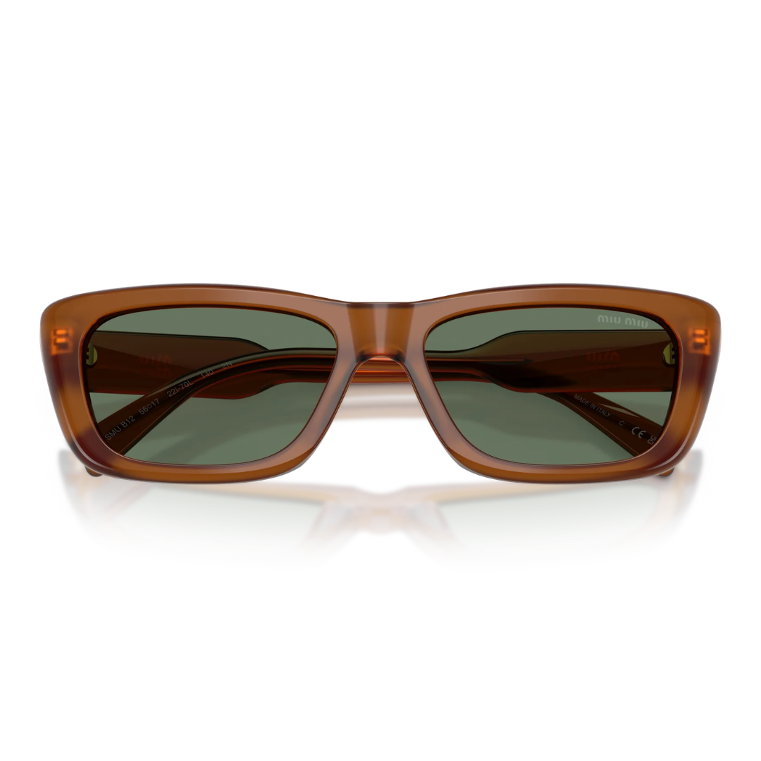Miu Miu MUB12S 22I70L Rectangle Sunglasses Amber Frame Dark Green Lenses 5