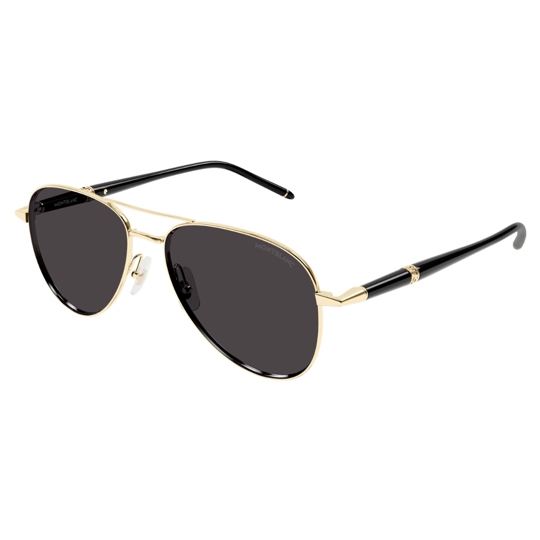 Montblanc MB0345S 001 Aviator Sunglasses Gold Frame Grey Lenses
