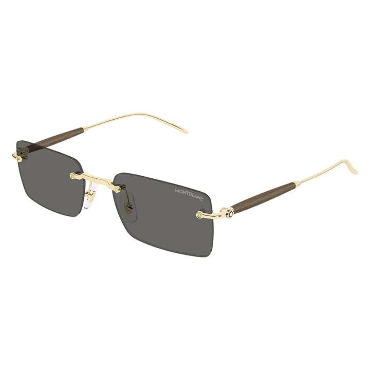 Montblanc MB0453S 001 Gold Rectangle Sunglasses Grey Lenses 2
