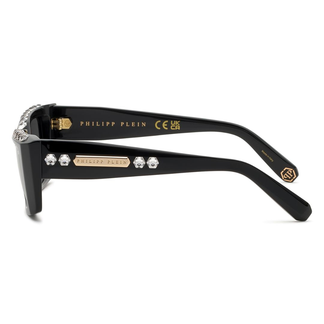 Philipp Plein SPP215S 700S Pure Crystal Sunglasses Black Rectangle Frame Grey Lens