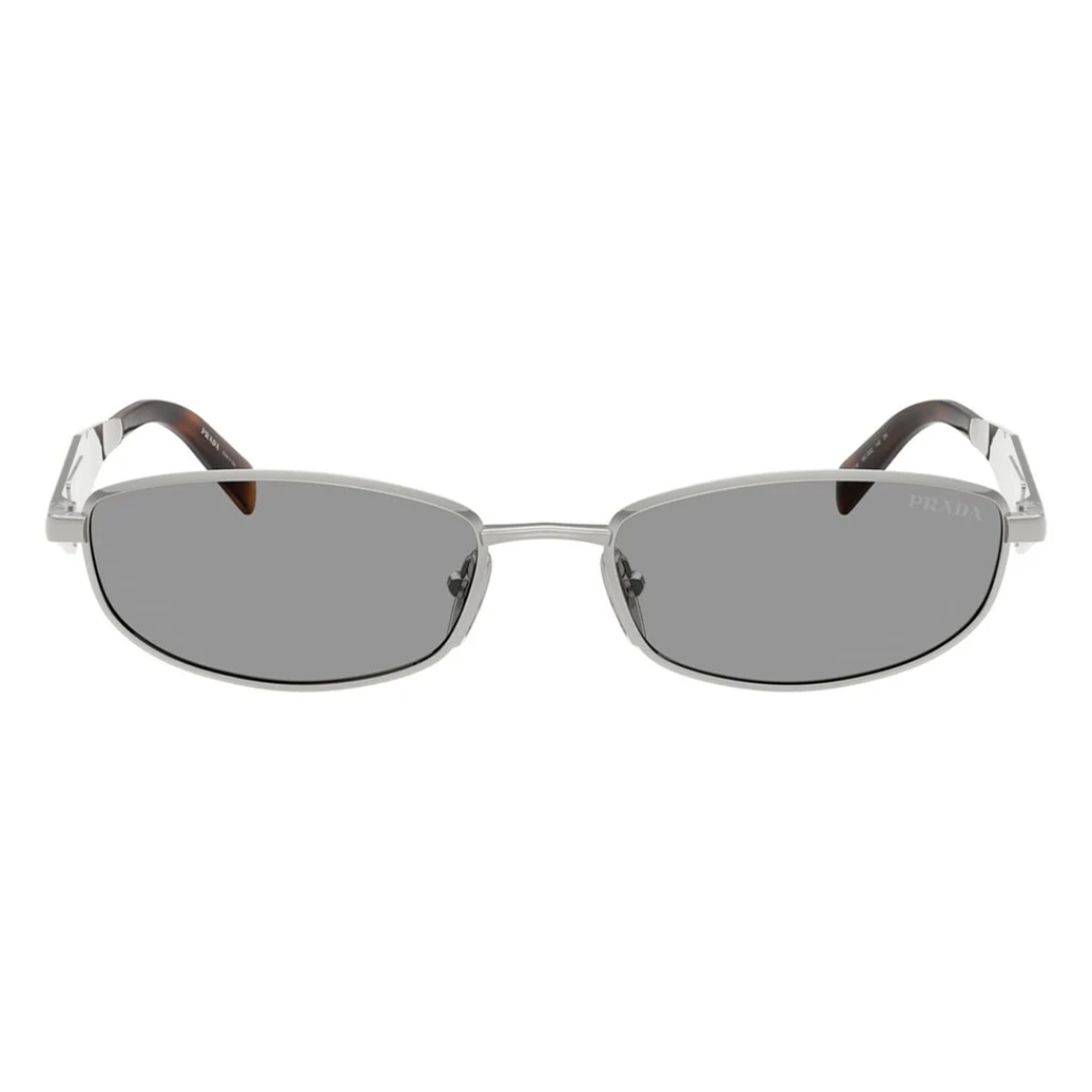 Prada PRD51S 1BC50Q Oval Sunglasses Silver Metal Frame Grey Lenses