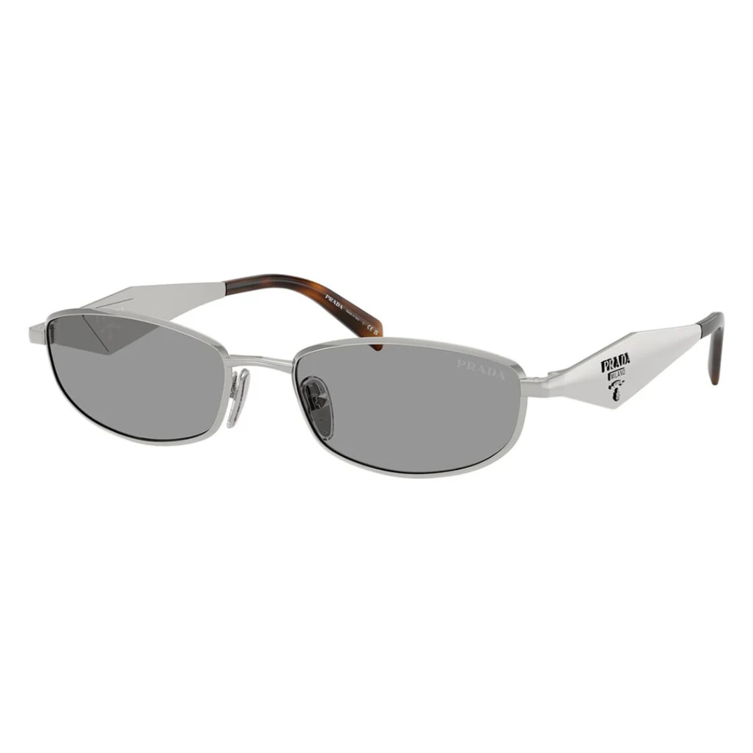 Prada PRD51S 1BC50Q Oval Sunglasses Silver Metal Frame Grey Lenses 2