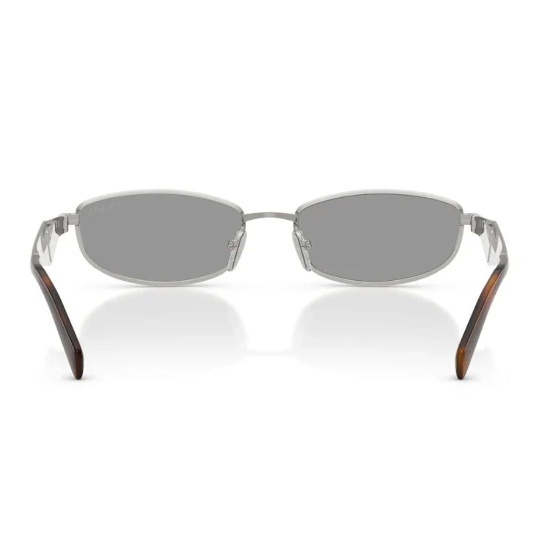 Prada PRD51S 1BC50Q Oval Sunglasses Silver Metal Frame Grey Lenses 4