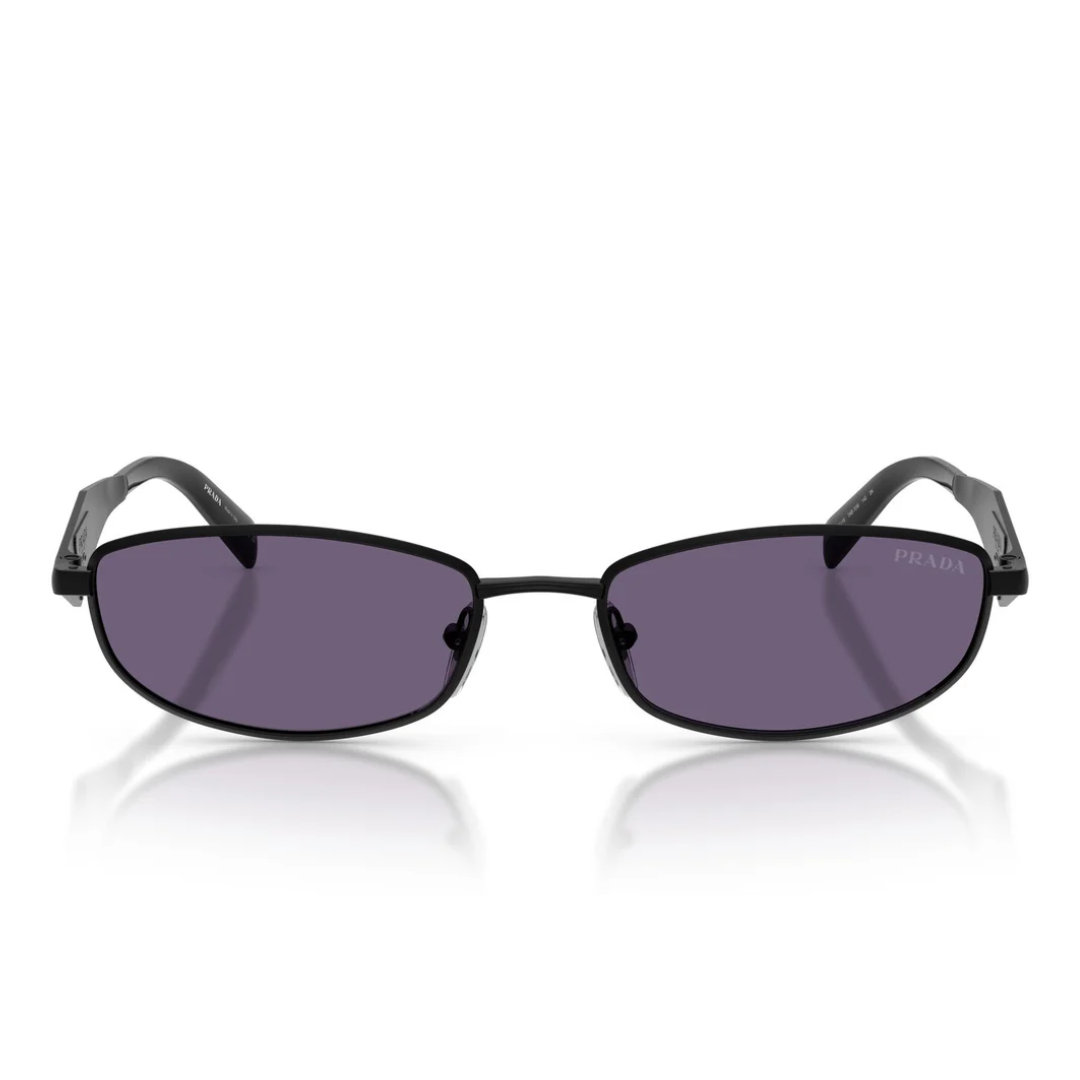 Prada PRD51S 7AB70W Oval Sunglasses Satin Black Metal Frame Violet Lenses