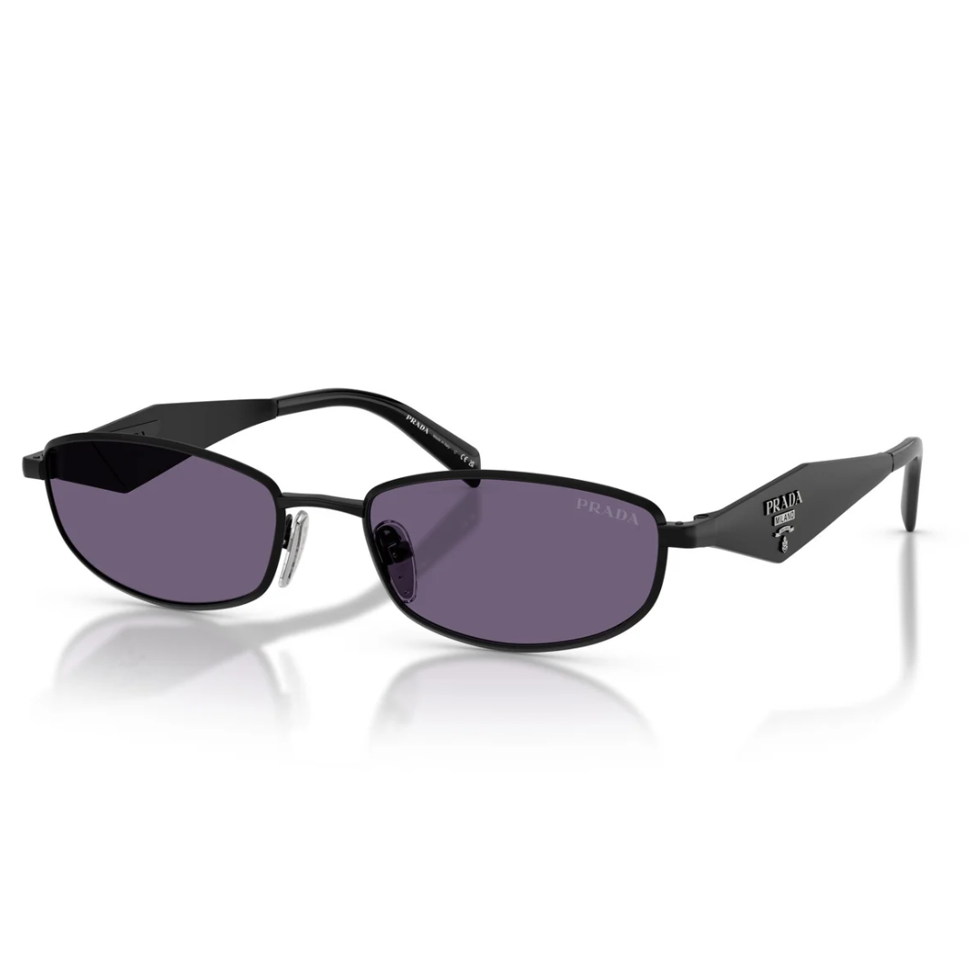 Prada PRD51S 7AB70W Oval Sunglasses Satin Black Metal Frame Violet Lenses 2