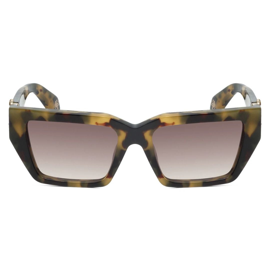 Roberto Cavalli SRC016M AGG Women Round Soft Square Sunglasses Havana Tortoise Frame Brown Gradient Lens