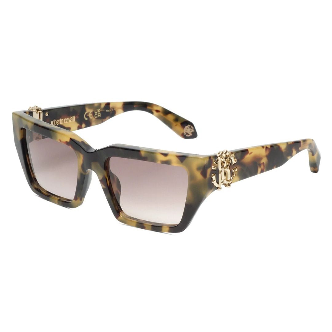 Roberto Cavalli SRC016M AGG Women Round Soft Square Sunglasses Havana Tortoise Frame Brown Gradient Lens