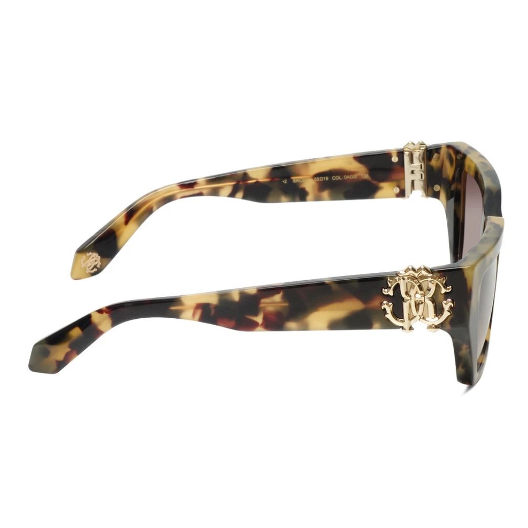 Roberto Cavalli SRC016M AGG Women Round Soft Square Sunglasses Havana Tortoise Frame Brown Gradient Lens