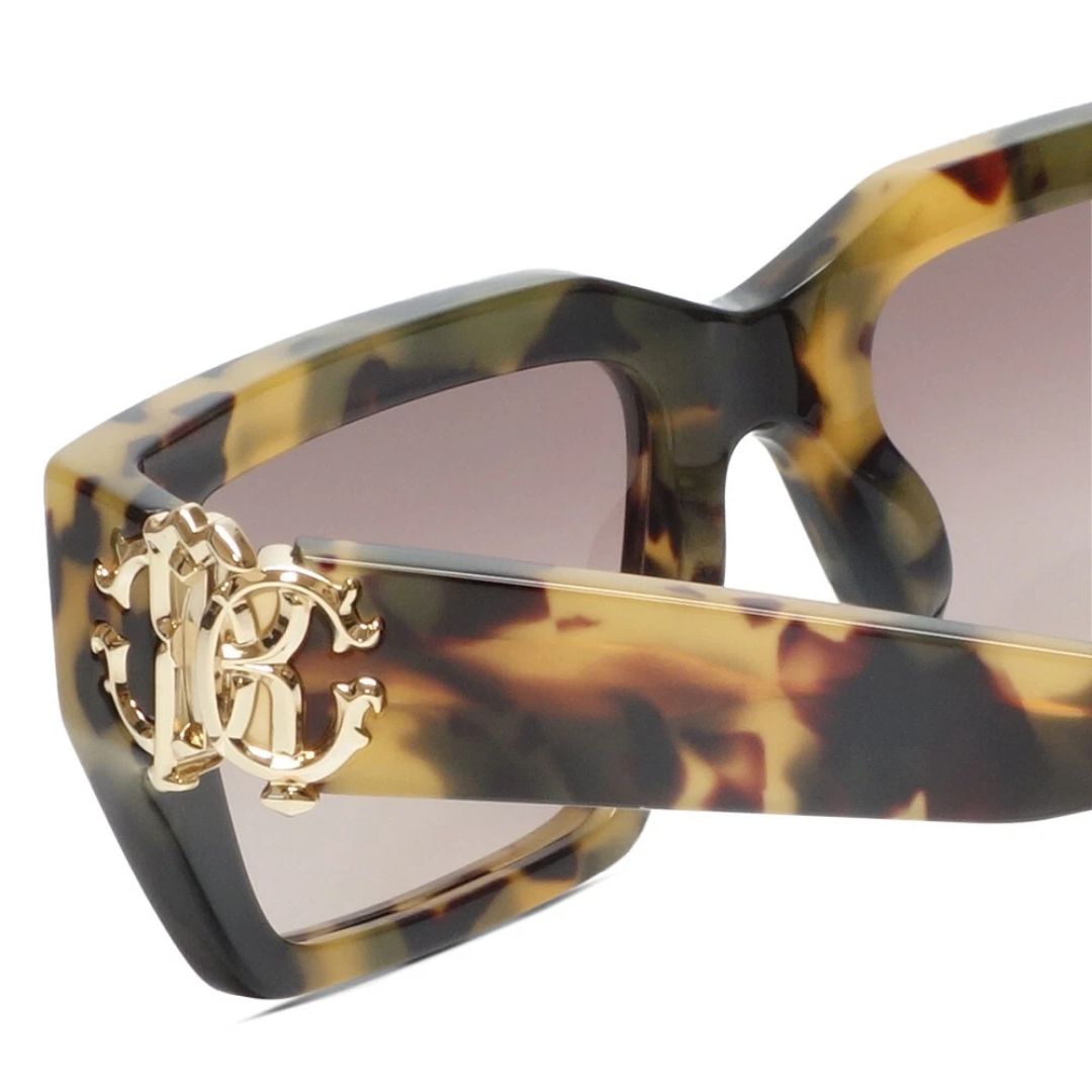 Roberto Cavalli SRC016M AGG Women Round Soft Square Sunglasses Havana Tortoise Frame Brown Gradient Lens