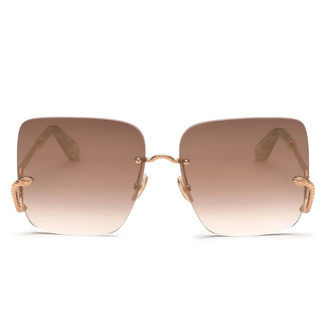 Roberto Cavalli SRC061 8FCG Women Oversized Square Sunglasses Havana Tortoise Frame Brown Gradient Lens