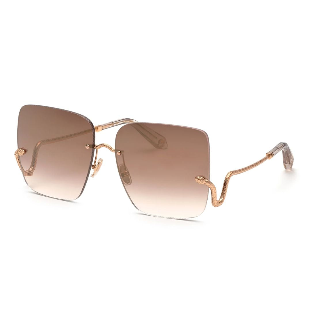 Roberto Cavalli SRC061 8FCG Women Oversized Square Sunglasses Havana Tortoise Frame Brown Gradient Lens