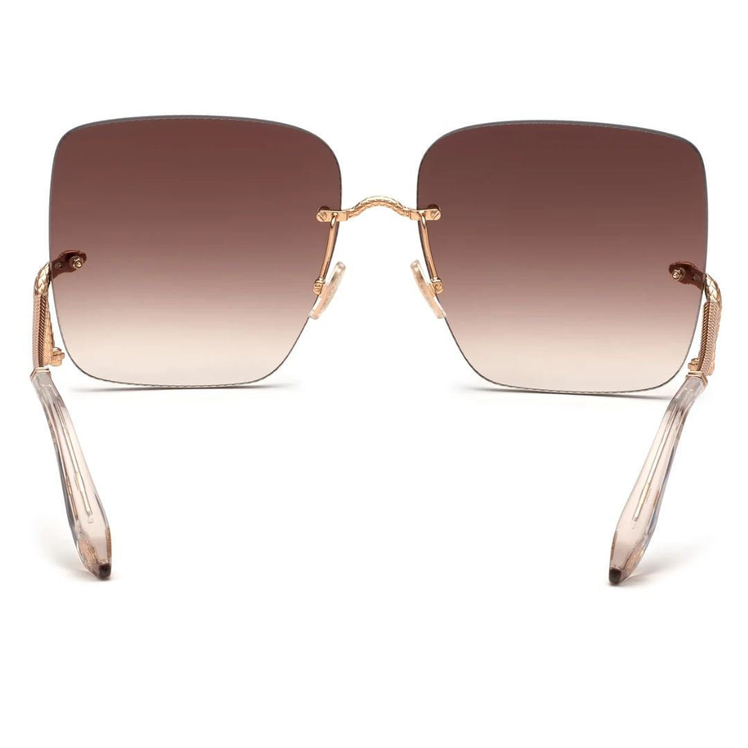 Roberto Cavalli SRC061 8FCG Women Oversized Square Sunglasses Havana Tortoise Frame Brown Gradient Lens