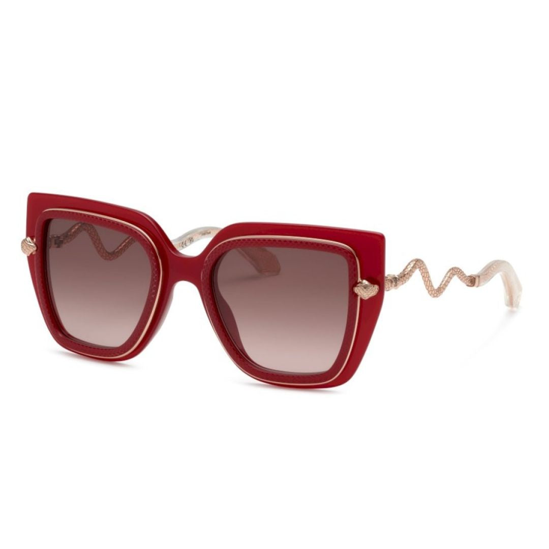 Roberto Cavalli SRC097M 09EZ Women Butterfly Sunglasses Red Acetate Frame Brown Gradient Lens