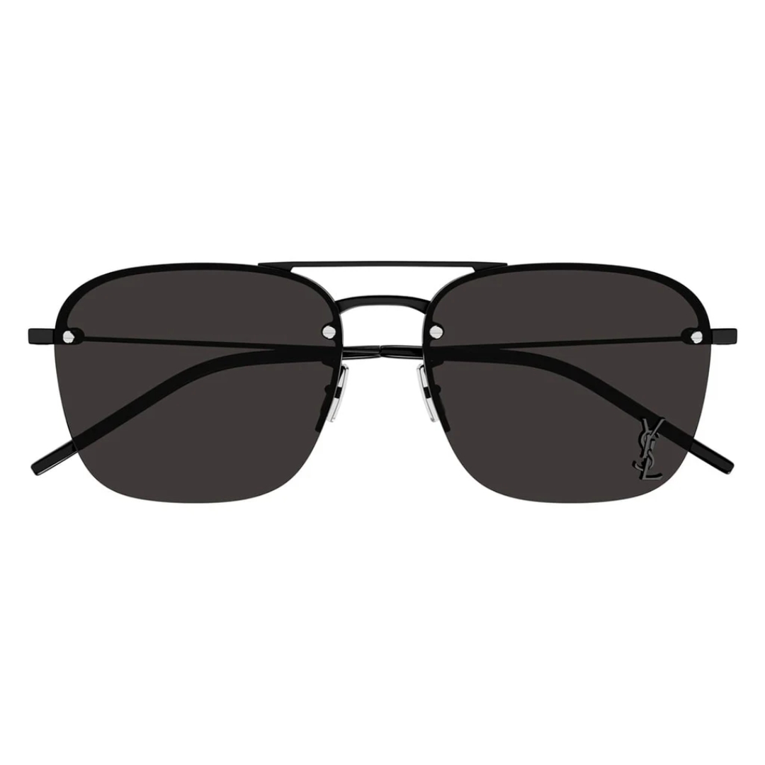 Saint Laurent SL309M 001 Aviator Sunglasses Matte Black Frame Grey Mirror Lenses