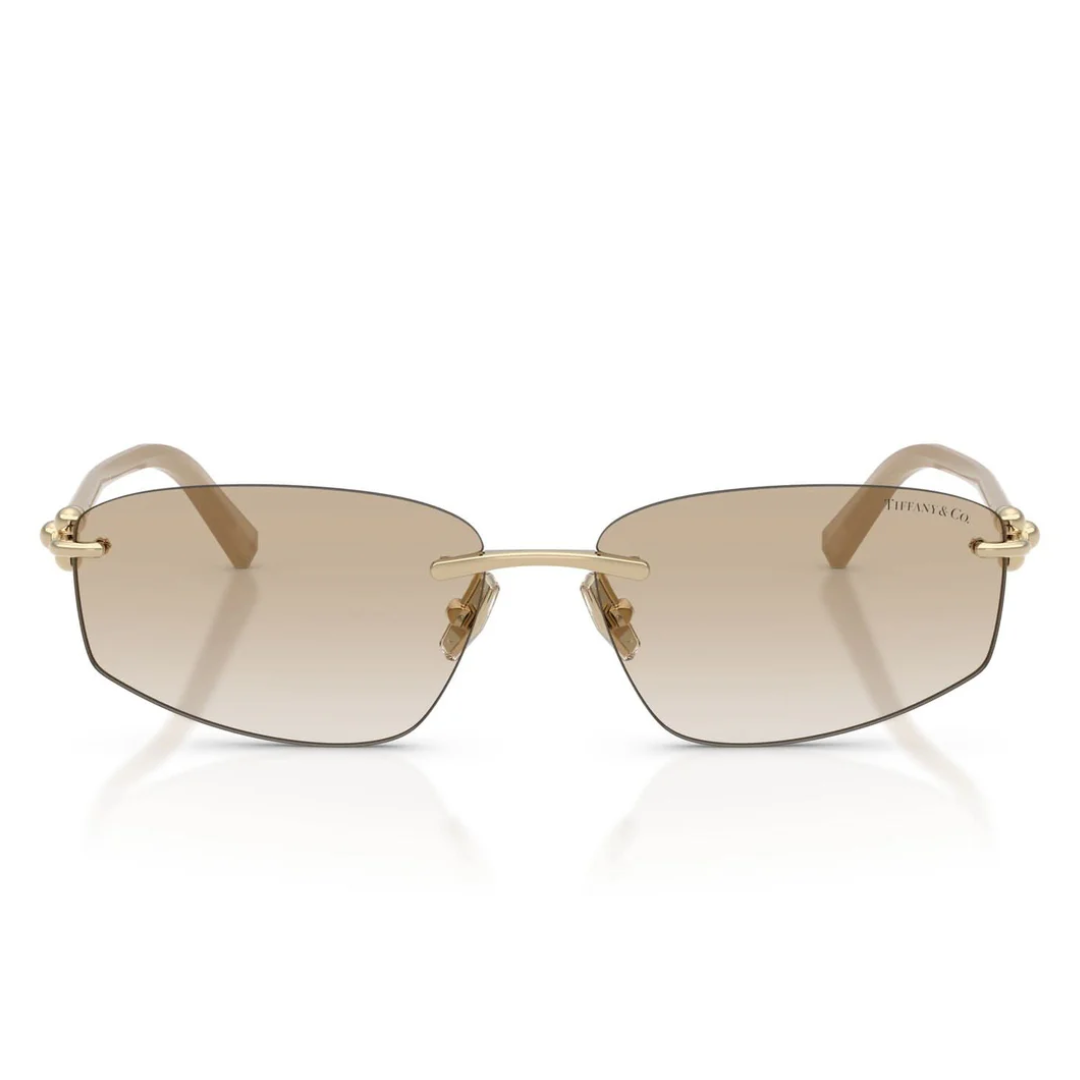 Tiffany TF3114 602111 Rimless Irregular Sunglasses Pale Gold Frame Light Grey Gradient Lenses