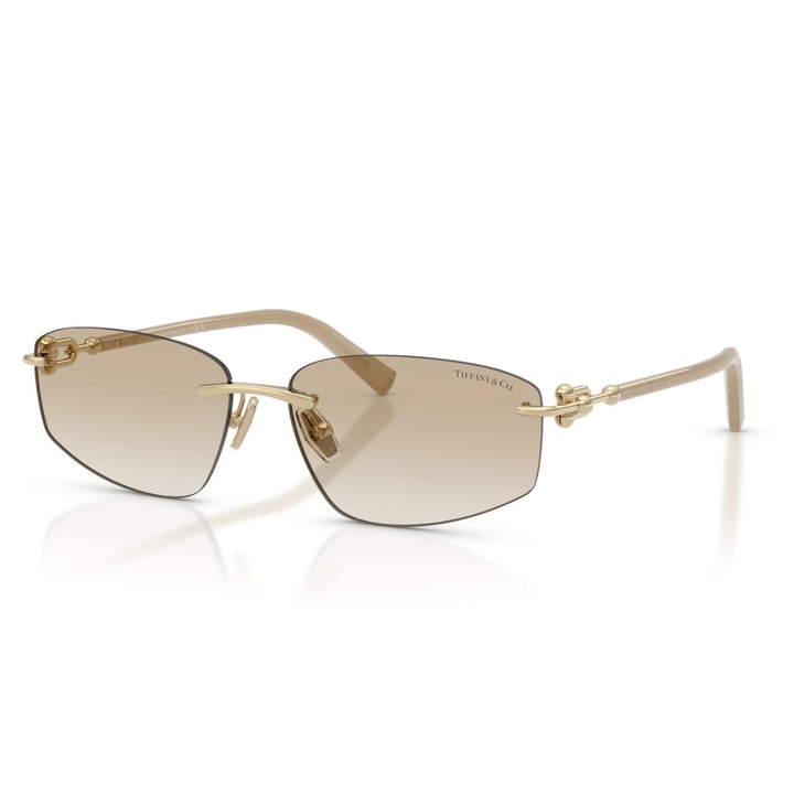 Tiffany TF3114 602111 Rimless Irregular Sunglasses Pale Gold Frame Light Grey Gradient Lenses 2