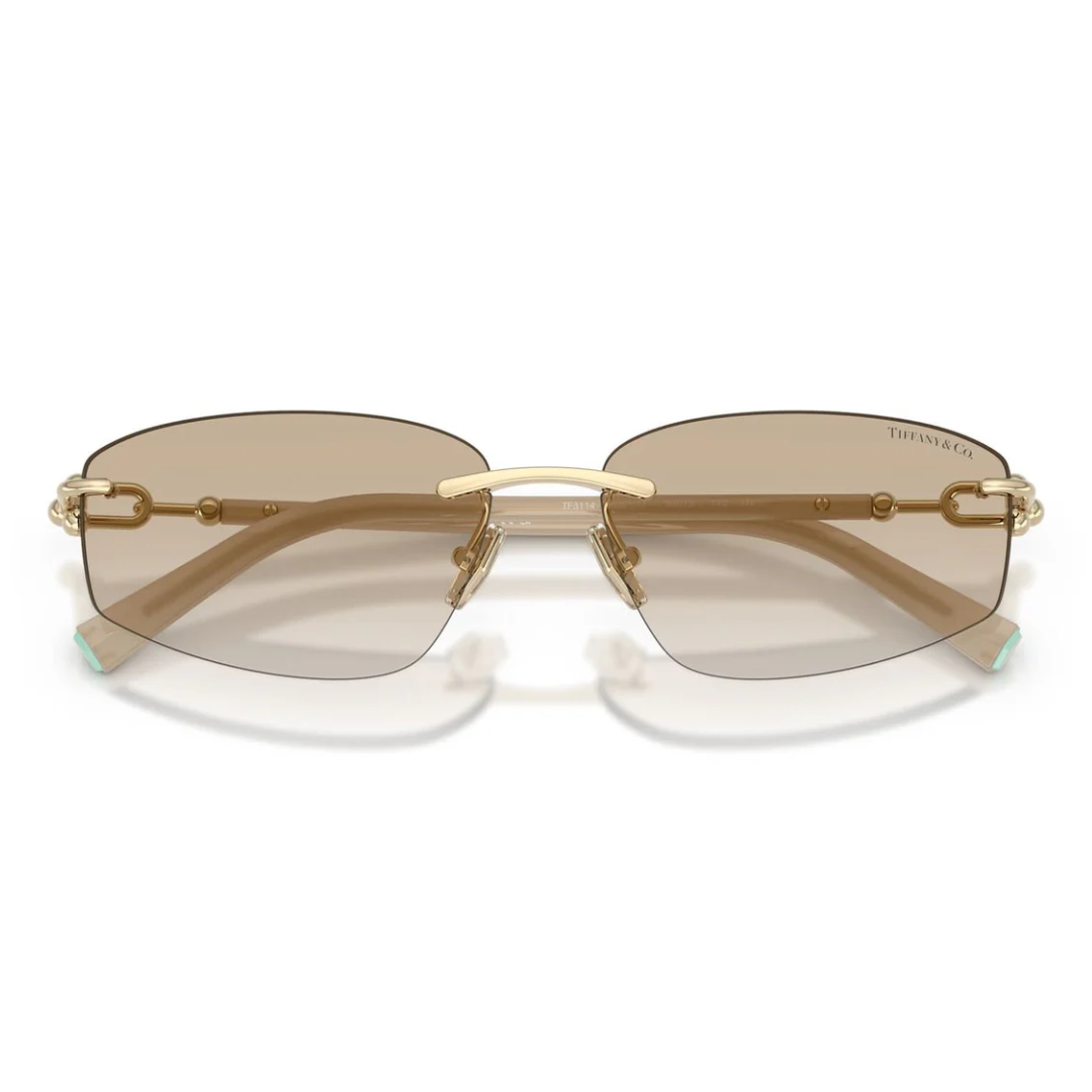 Tiffany TF3114 602111 Rimless Irregular Sunglasses Pale Gold Frame Light Grey Gradient Lenses 5