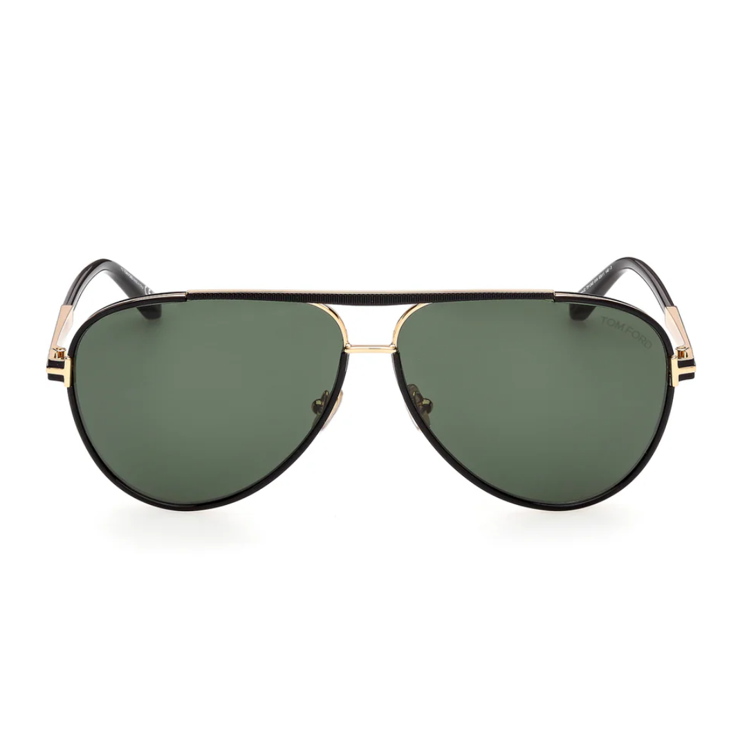 Tom Ford FT1340 01N RUPERT-02 Square Sunglasses Black Frame Green Lenses