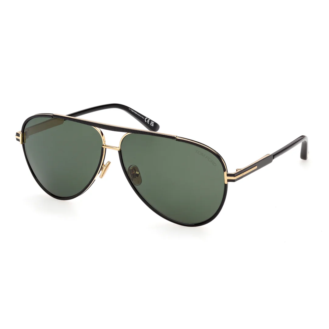 Tom Ford FT1340 01N RUPERT-02 Square Sunglasses Black Frame Green Lenses 2