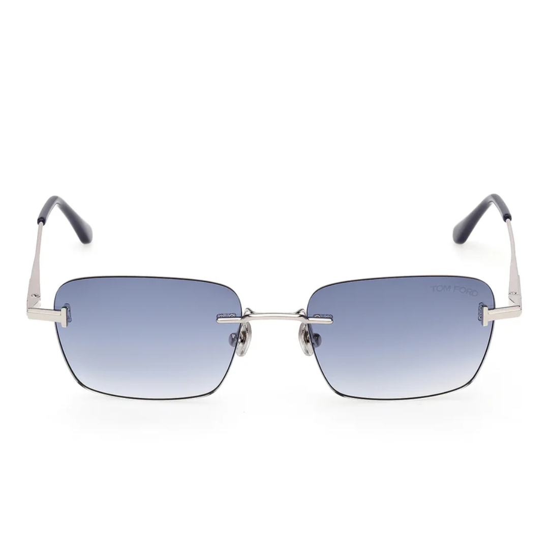 Tom Ford FT1354 16W JAKE-02 Square Navigator Sunglasses Silver Frame Blue Lenses