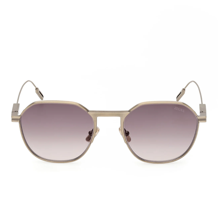 Zegna EZ0234 32K Round Sunglasses Shiny Pale Gold Frame Gradient Brown Lenses