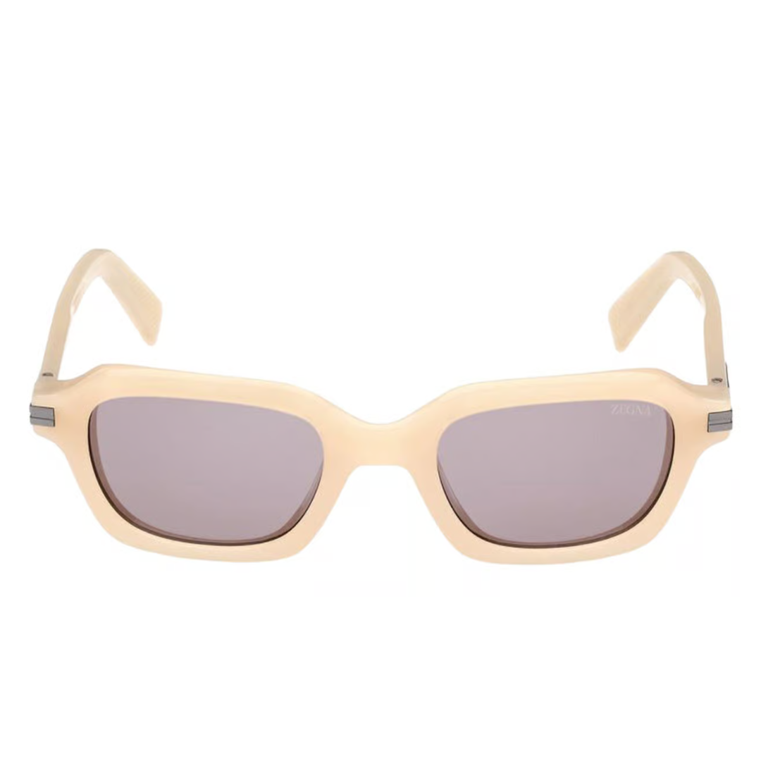 Zegna EZ0239 57A Rectangle Sunglasses Shiny Beige Frame Smoke Grey Lenses