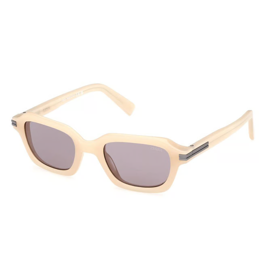 Zegna EZ0239 57A Rectangle Sunglasses Shiny Beige Frame Smoke Grey Lenses 2