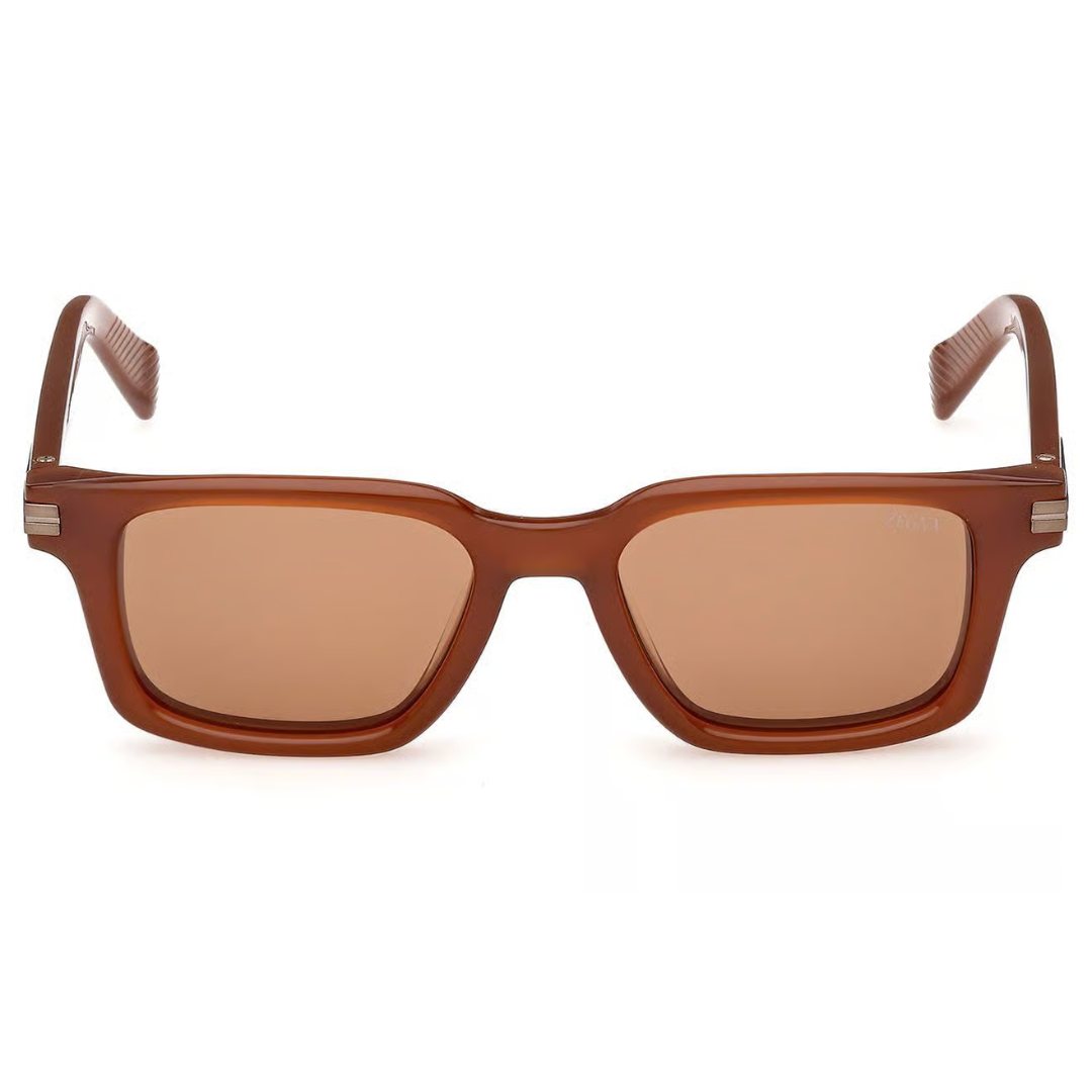 Zegna EZ0280 45E Brown Square Sunglasses Crystal Frame Brown Lenses