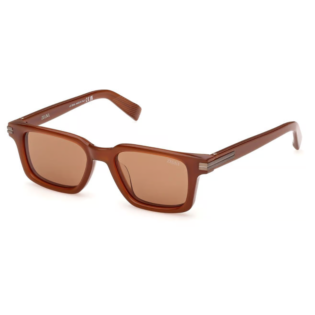 Zegna EZ0280 45E Brown Square Sunglasses Crystal Frame Brown Lenses 2