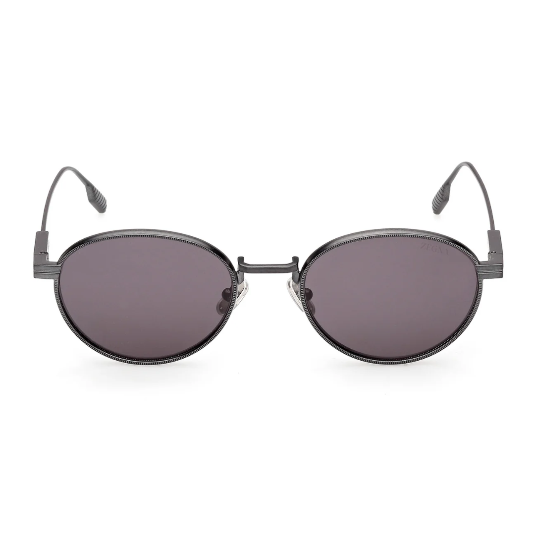 Zegna EZ0287 09A Oval Sunglasses Anthracite Grey Metal Frame Smoke Grey Lenses