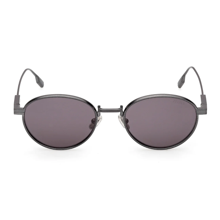 Zegna EZ0287 09A Oval Sunglasses Anthracite Grey Metal Frame Smoke Grey Lenses