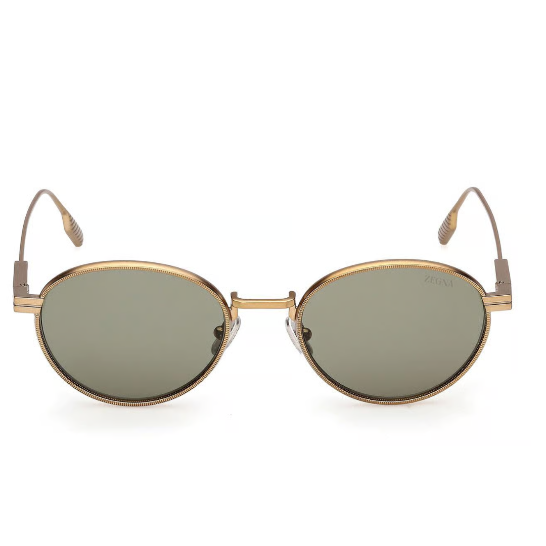 Zegna EZ0287 35N Oval Sunglasses Matte Light Bronze Frame Green Lenses