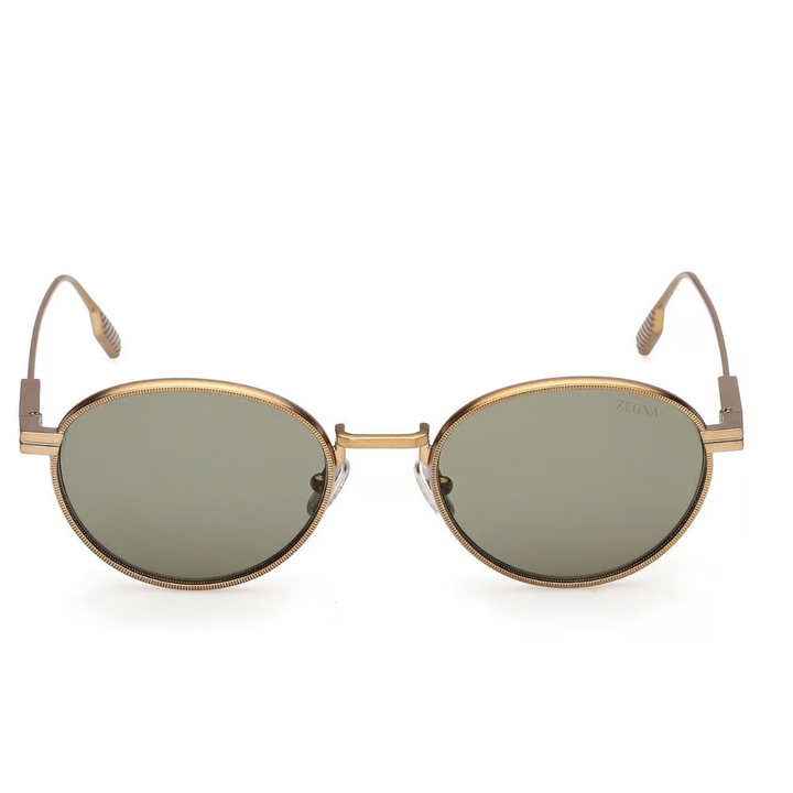 Zegna EZ0287 35N Oval Sunglasses Matte Light Bronze Frame Green Lenses